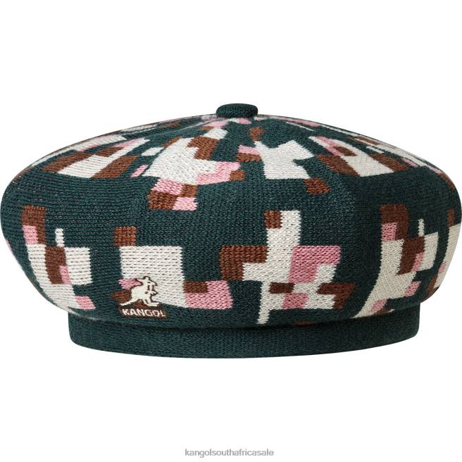 Kangol Unisex FB6D399 Pixelated Plaid Beret Accessories Pine/Cream