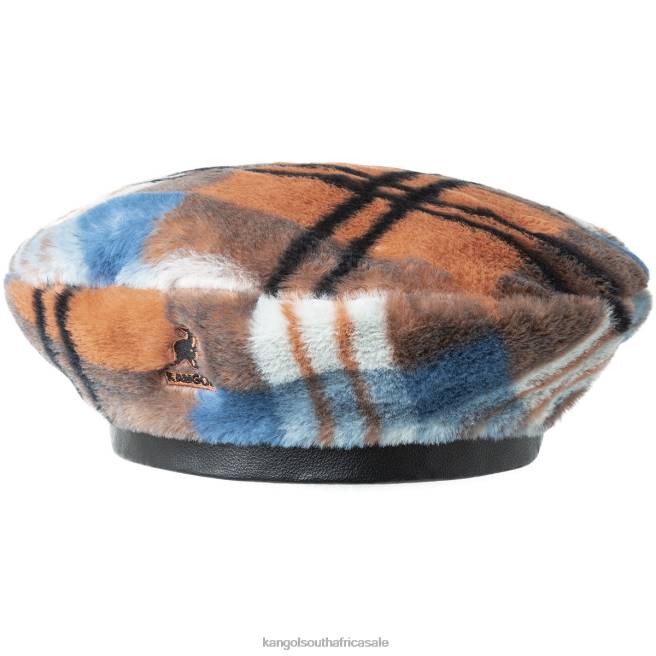 Kangol Unisex FB6D404 Faux Fur Beret Accessories Fiery Orange Plaid