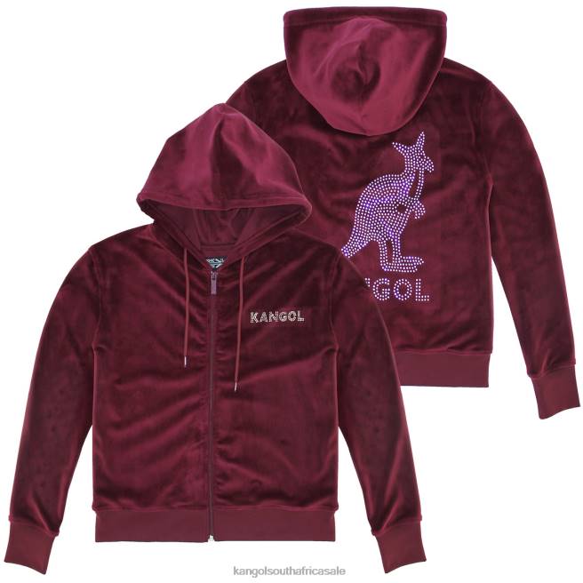 Kangol Women FB6D1138 Velour Crystal Zip Hoodie Clothing Maroon