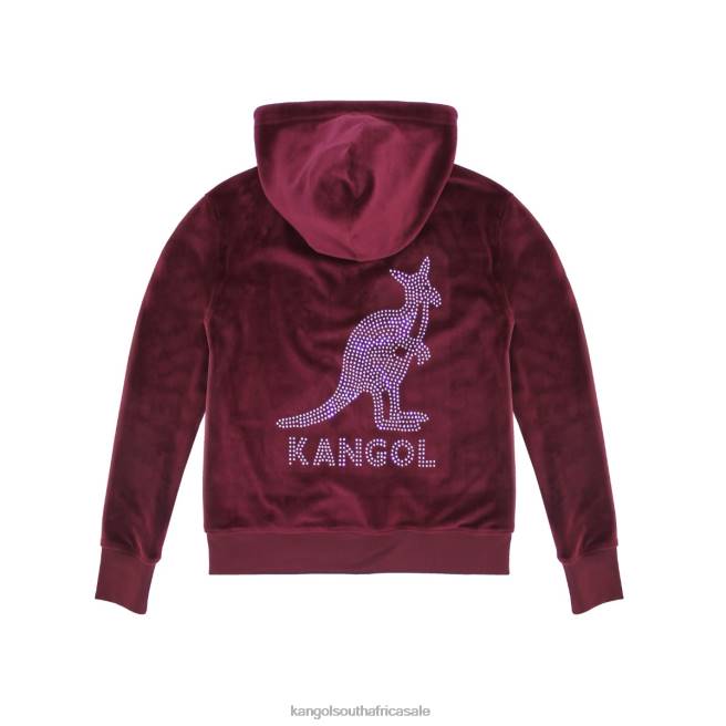 Kangol Women FB6D1138 Velour Crystal Zip Hoodie Clothing Maroon
