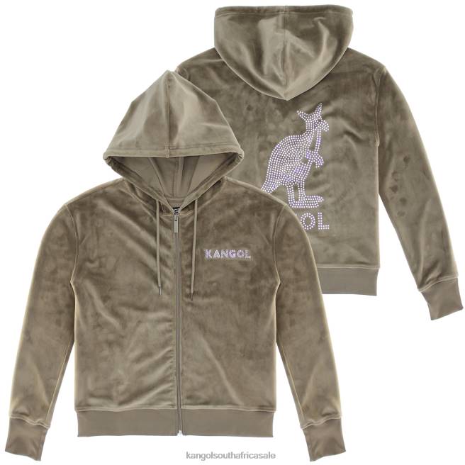 Kangol Women FB6D1139 Velour Crystal Zip Hoodie Clothing Morel