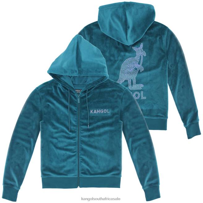 Kangol Women FB6D1140 Velour Crystal Zip Hoodie Clothing Spruce