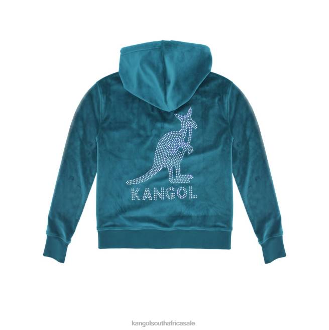 Kangol Women FB6D1140 Velour Crystal Zip Hoodie Clothing Spruce