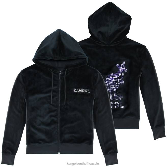 Kangol Women FB6D1141 Velour Crystal Zip Hoodie Clothing Black Beauty