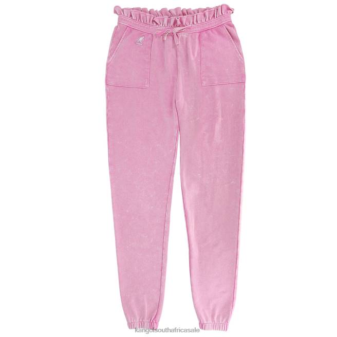 Kangol Women FB6D1075 Acid Wash Ruffle Joggers Pants Black Beauty
