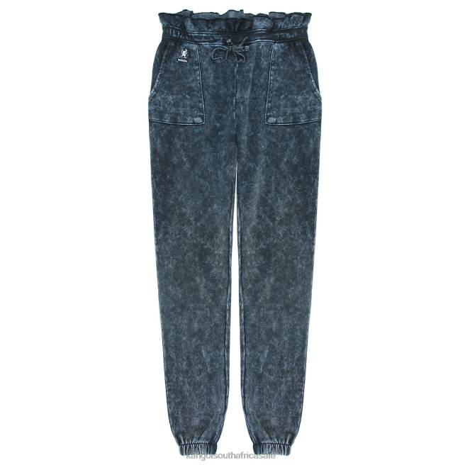 Kangol Women FB6D1075 Acid Wash Ruffle Joggers Pants Black Beauty