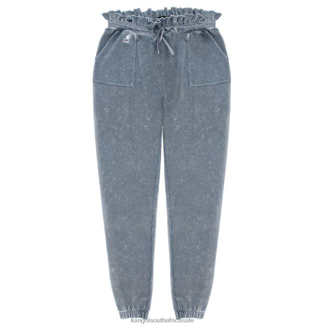 Kangol Women FB6D1075 Acid Wash Ruffle Joggers Pants Black Beauty